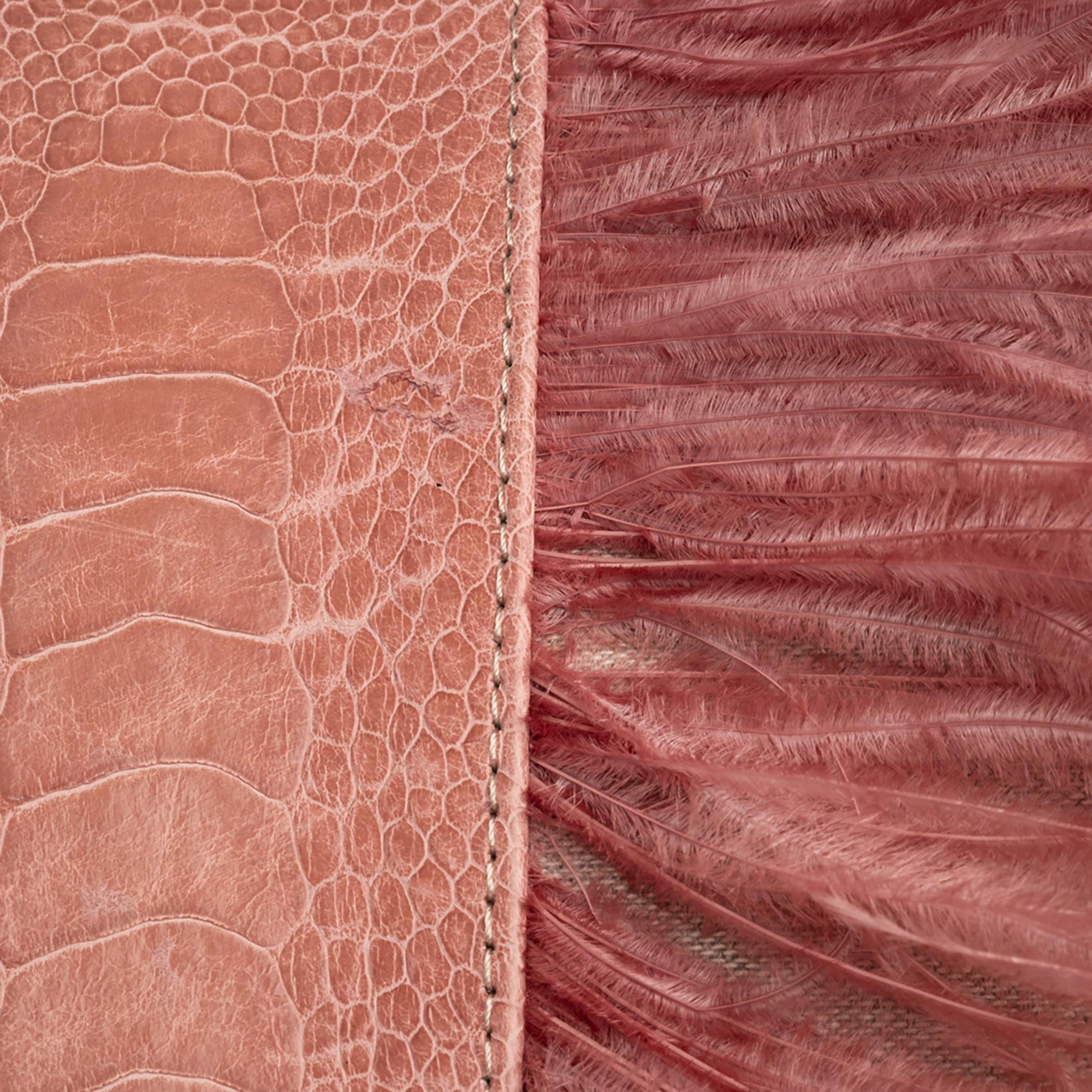 Ostrich Trim Pillow - Blush / Linen