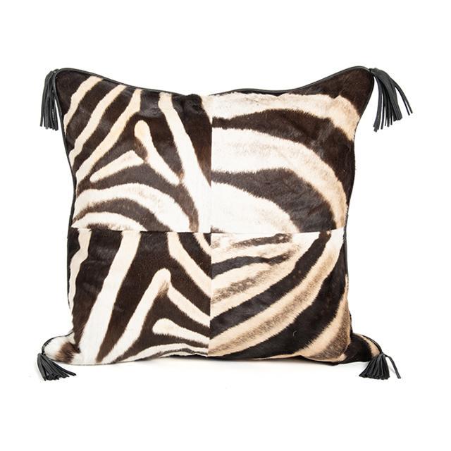 Zebra Hide Quarter Panel Pillow with Leather Trim