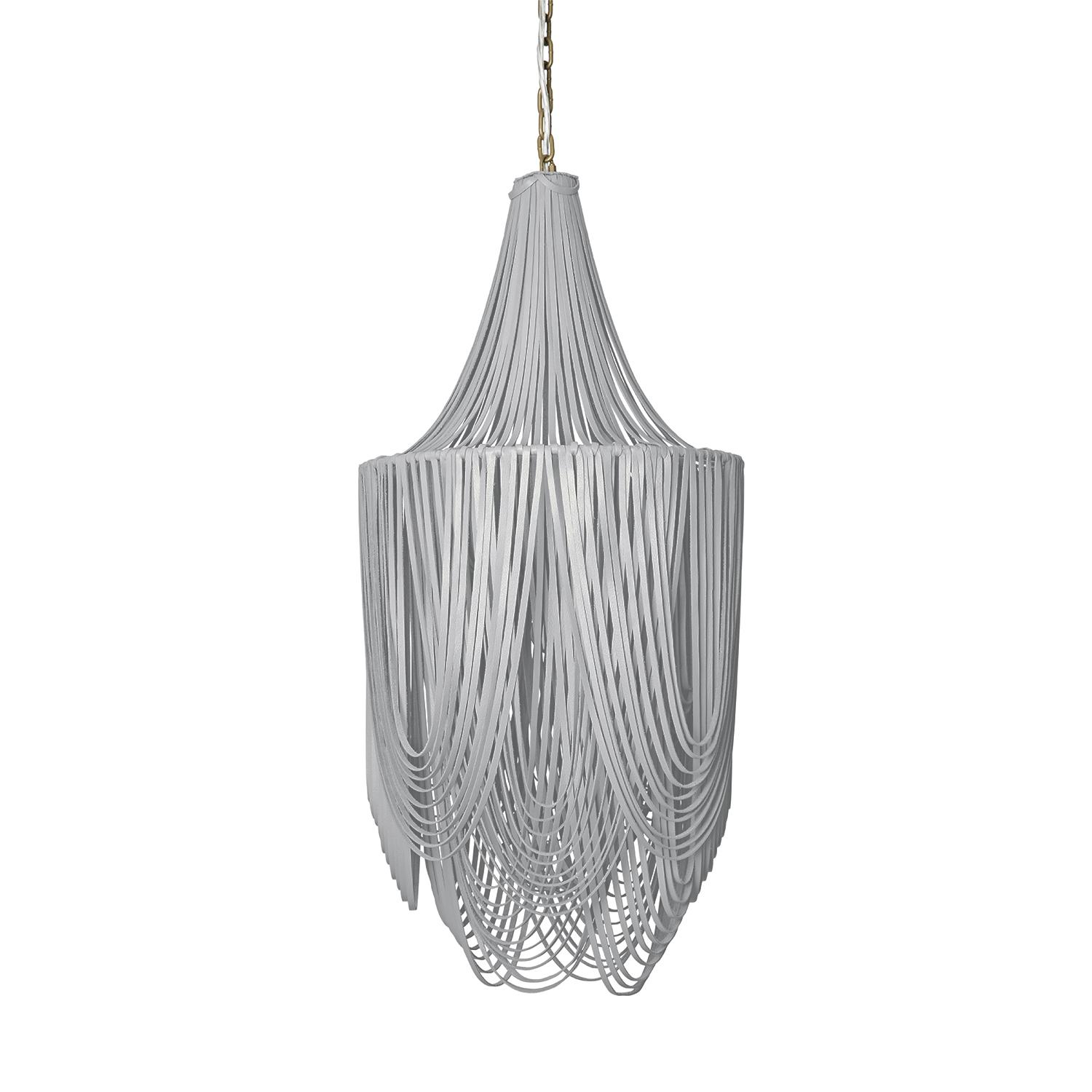 Small Round Whisper with Crown Leather Chandelier in Metallic Leather