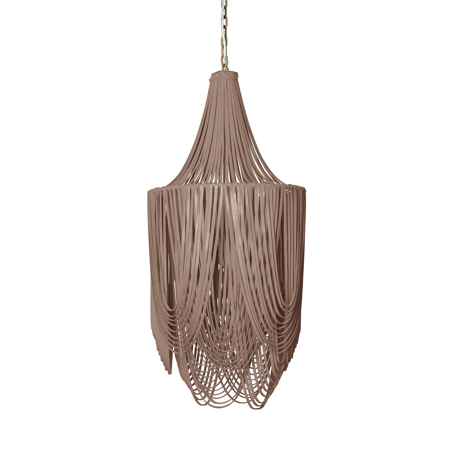 Small Round Whisper with Crown Leather Chandelier in Metallic Leather